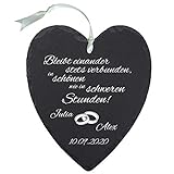 Schieferherz zur Hochzeit Ringe personalisiert - romantische Hochzeitsgeschenke für Brautpaar -...