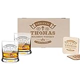 polar-effekt 5-TLG Whisky Geschenk-Set - 2 Leonardo Whiskygläser, 2 Untersetzer in Holzbox - Individueles...