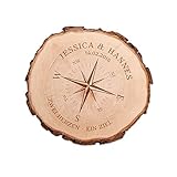 Casa Vivente Baumscheibe aus echtem Holz mit Rinde und Gravur für Paare, Motiv Kompass, Personalisiert mit...